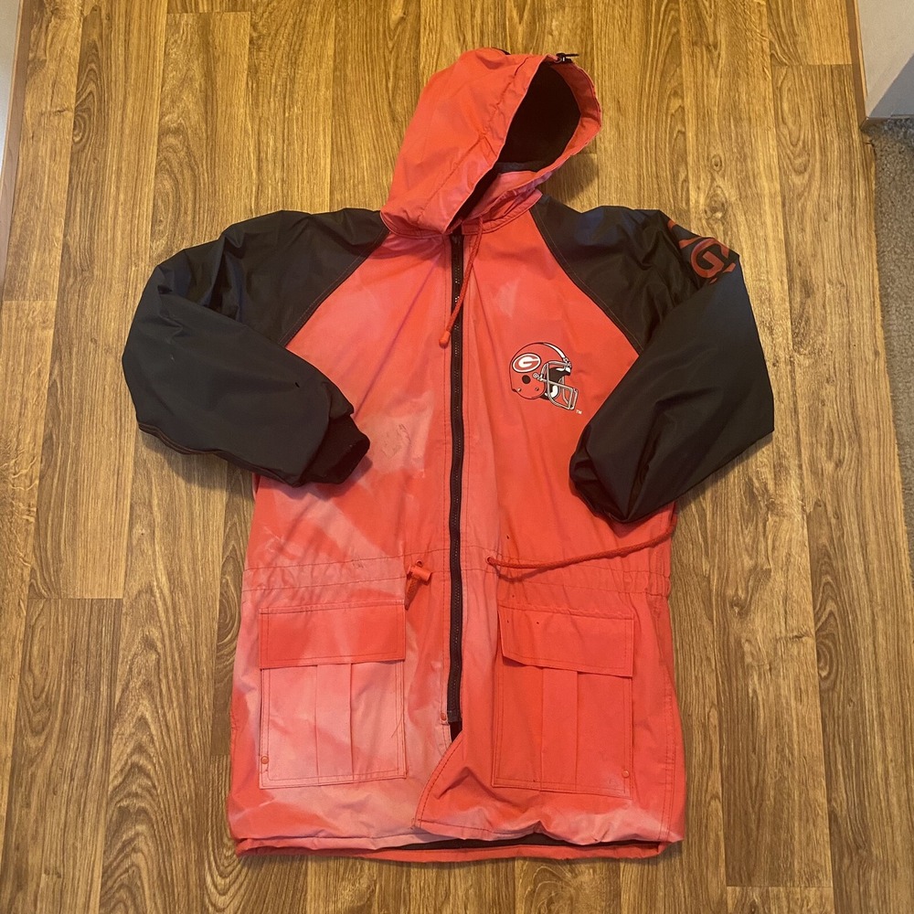 Vintage 80s Georgia Bulldogs Raincoat Youth‎ Kids Size XL 16-18 Red